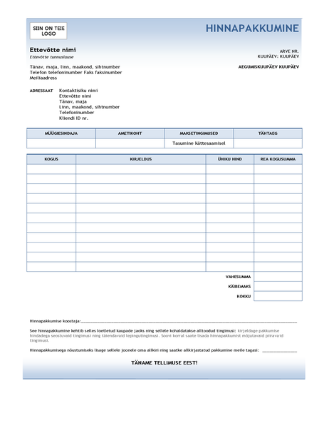 Teenusepakkumine (kujundus Sinine astmik) Teenusepakkumine (kujundus Sinine astmik)