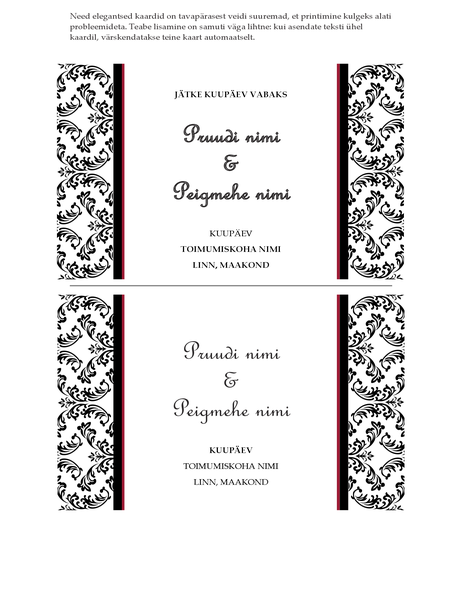 Pulmapeo kuupäeva teatamise kaart (mustvalge pulmakujundus) Pulmapeo kuupäeva teatamise kaart (mustvalge pulmakujundus)