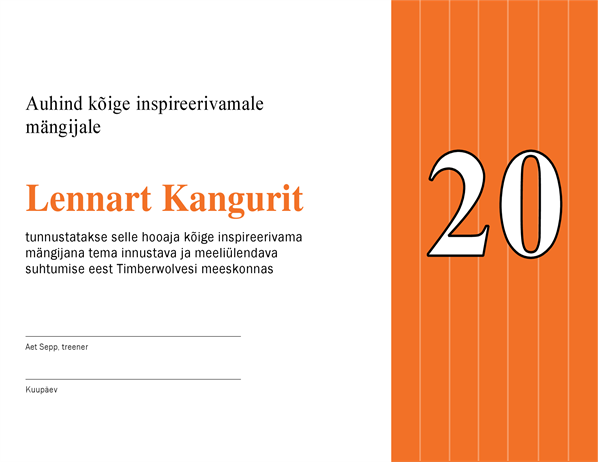 Kõige inspireerivama mängija aukiri (redigeeritav pealkiri)