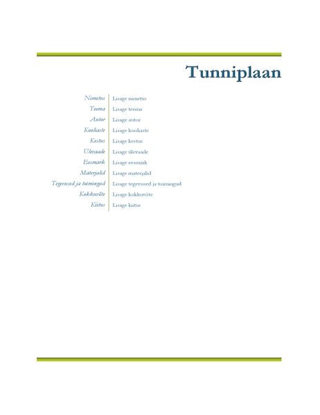 Õpetaja tunniplaan Õpetaja tunniplaan