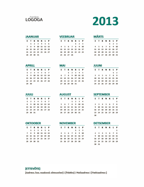 2013. aasta ülevaatlik kalender (nädal algab esmaspäevast) 2013. aasta ülevaatlik kalender (nädal algab esmaspäevast)
