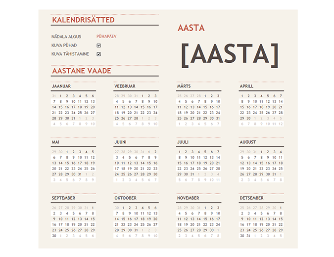 Pühadega kalender mis tahes aasta jaoks Pühadega kalender mis tahes aasta jaoks