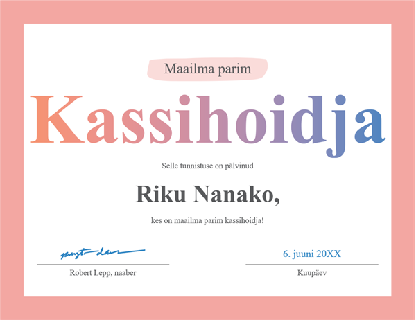 Tunnistus „Maailma parim“ Tunnistus „Maailma parim“