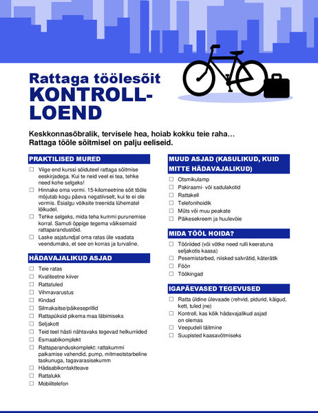Jalgrattaga töölesõidu kontroll-loend Jalgrattaga töölesõidu kontroll-loend