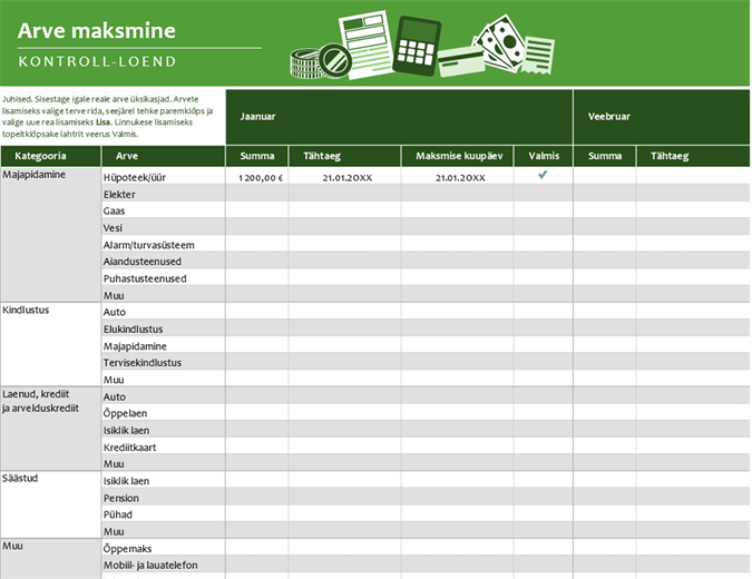 Arvete maksmise kontroll-loend Arvete maksmise kontroll-loend