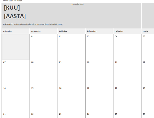 Kodutööde kalender