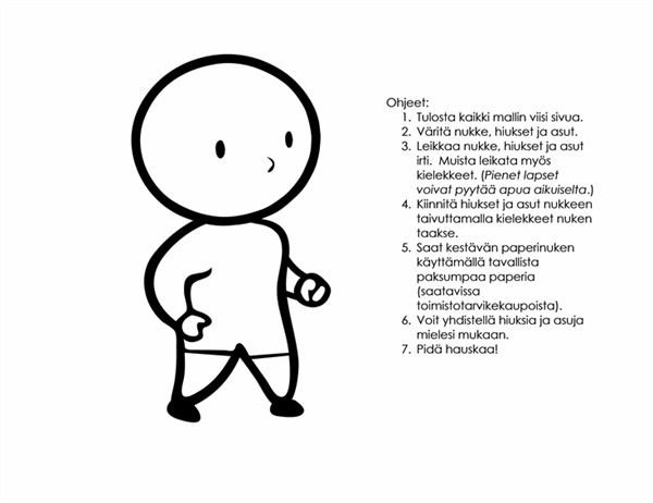 Paperinukke (poika, väritettävä) Paperinukke (poika, väritettävä)