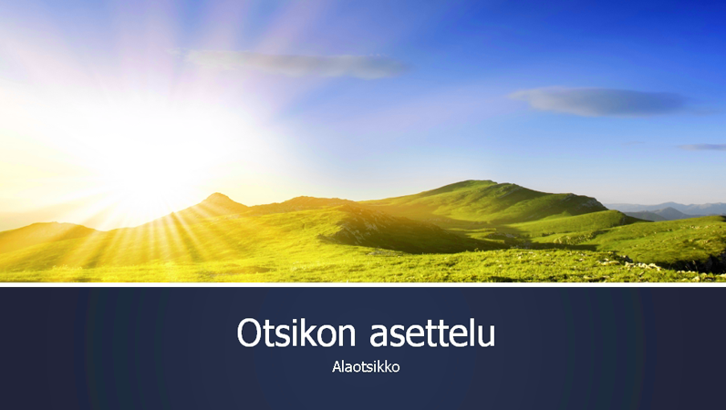Sininen vaihtuvavärinen esitys, jossa on valokuva auringonnoususta vuorilla (laajakuva) Sininen vaihtuvavärinen esitys, jossa on valokuva auringonnoususta vuorilla (laajakuva)