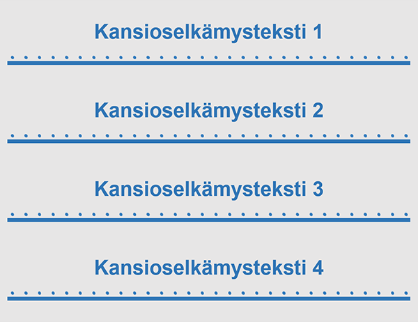 Kaksituumaiset kansion selkämysmerkinnät (neljä per sivu) Kaksituumaiset kansion selkämysmerkinnät (neljä per sivu)