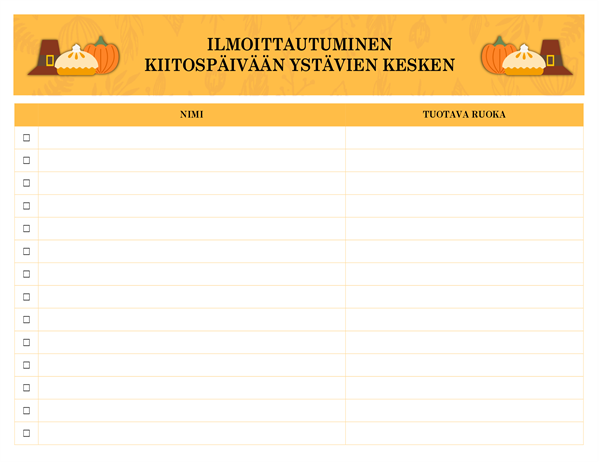 Ilmoittautuminen kiitospäivään ystävien kesken Ilmoittautuminen kiitospäivään ystävien kesken