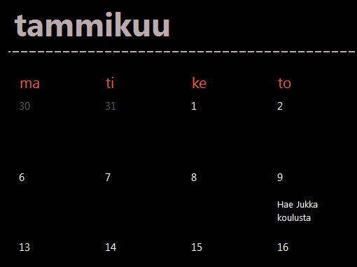 Vuosikalenteri välilehdittäin (musta) Vuosikalenteri välilehdittäin (musta)