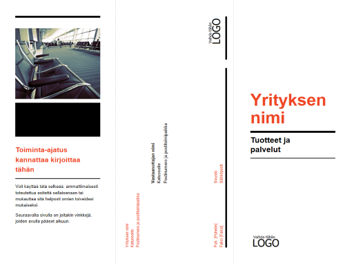 Kolmeen osaan taitettava yritysesite (musta ja punainen)