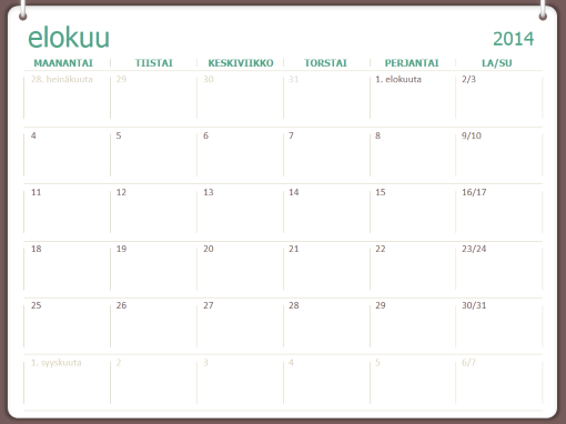 Lukuvuosikalenteri 2014–2015 (elokuu–heinäkuu) Lukuvuosikalenteri 2014–2015 (elokuu–heinäkuu)
