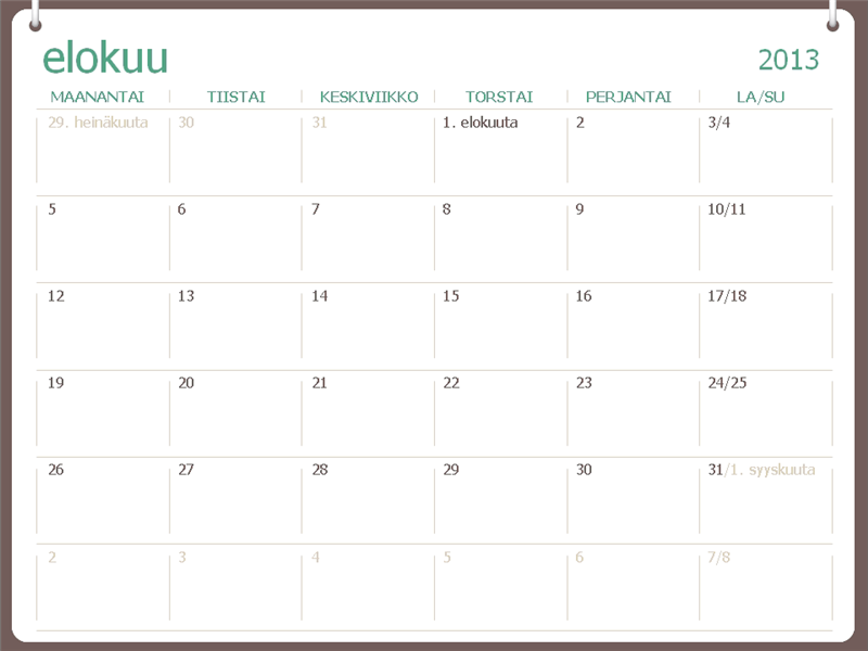 Lukuvuosikalenteri 2013–2014 (heinäkuu) Lukuvuosikalenteri 2013–2014 (heinäkuu)