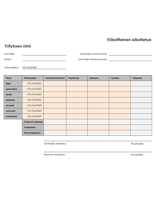 Työaikaraportti excel