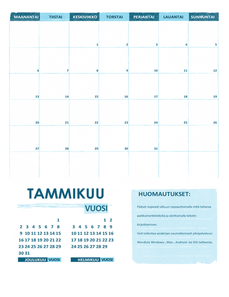 Lukuvuosikalenteri ma-su (vuosi)