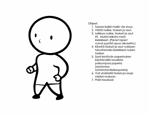 Paperinukke (tyttö, väritettävä) Paperinukke (tyttö, väritettävä)