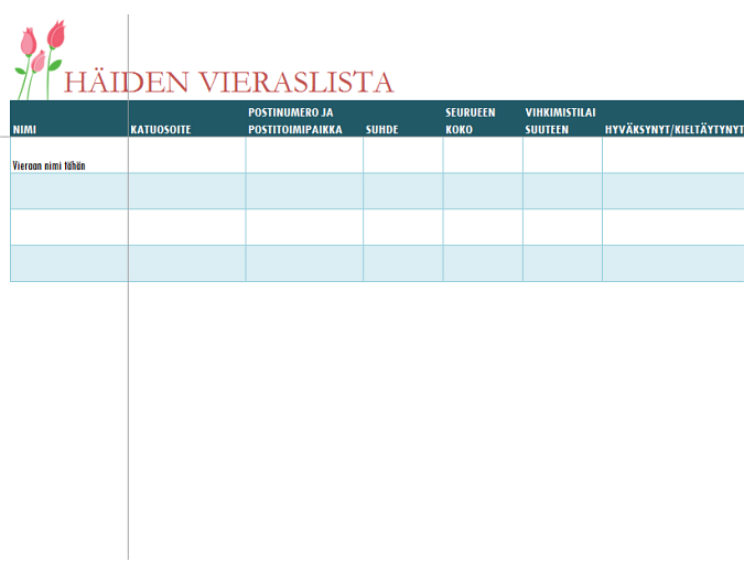 Häiden vieraslista (tulppaaneilla) Häiden vieraslista (tulppaaneilla)