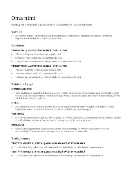 Kätevä ansioluettelo Kätevä ansioluettelo
