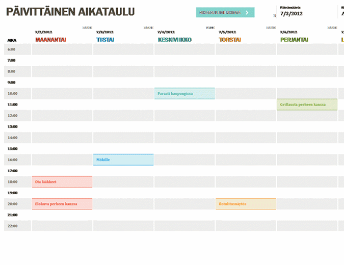 Päivittäinen aikataulu Päivittäinen aikataulu
