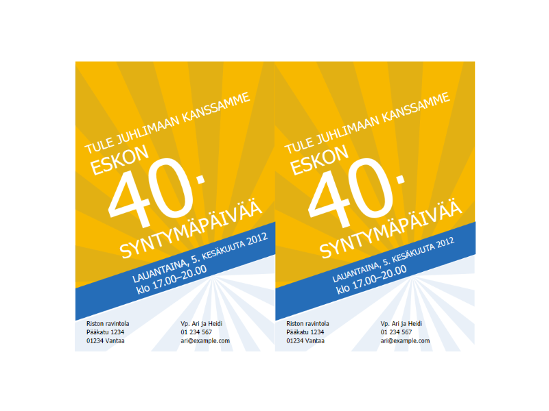 Syntymäpäiväkutsu (siniset säteet kultaisella pohjalla) Syntymäpäiväkutsu (siniset säteet kultaisella pohjalla)