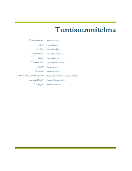Opettajan tuntisuunnitelma Opettajan tuntisuunnitelma