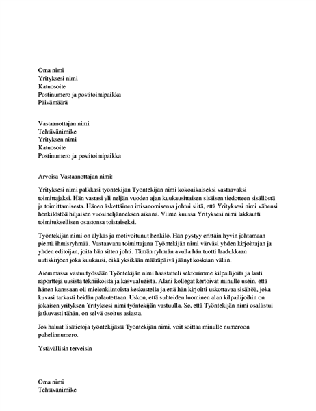 Ammattimaisen työntekijän suosituskirje Ammattimaisen työntekijän suosituskirje