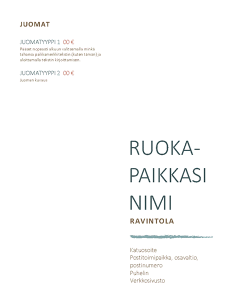 Ravintolan ruokalista Ravintolan ruokalista
