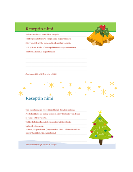 Reseptikortit (Joulun henki -malli, 2 per sivu, yhteensopiva Avery 5889:n kanssa) Reseptikortit (Joulun henki -malli, 2 per sivu, yhteensopiva Avery 5889:n kanssa)