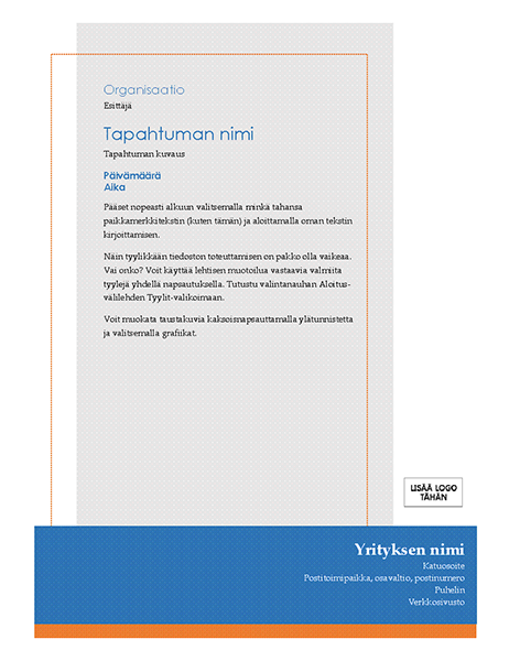 Yleinen tapahtuman mainoslehtinen Yleinen tapahtuman mainoslehtinen