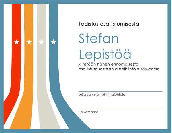 Todistus osallistumisesta Todistus osallistumisesta