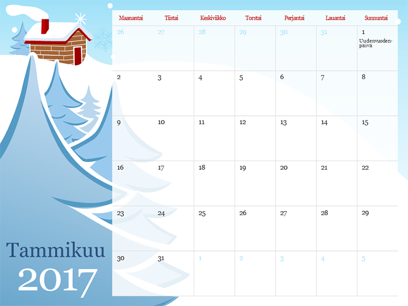 Kuvitettu vuodenaikakalenteri vuodelle 2017 (ma–su) Kuvitettu vuodenaikakalenteri vuodelle 2017 (ma–su)