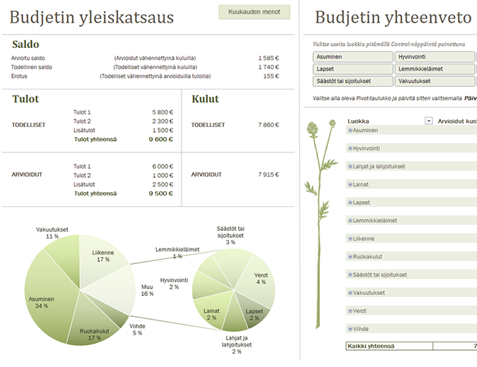 Perheen budjetti (kuukausittainen) Perheen budjetti (kuukausittainen)