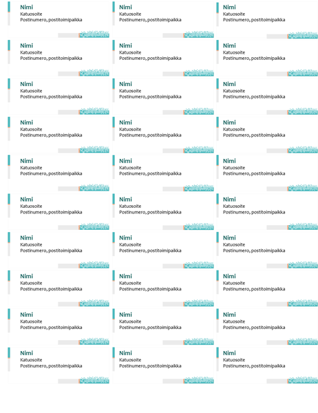 Osoitetarrat (minimalistinen tekniikka, 30 per sivu) Osoitetarrat (minimalistinen tekniikka, 30 per sivu)