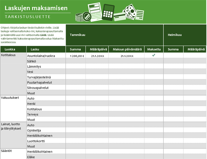 Tarkistusluettelo laskujen maksamiseen Tarkistusluettelo laskujen maksamiseen