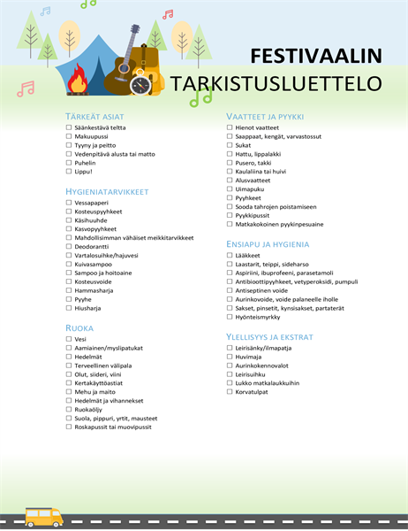 Festivaalin tarkistusluettelo Festivaalin tarkistusluettelo