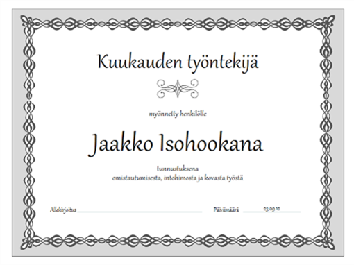 Todistus, kuukauden työntekijä (harmaa ketju) Todistus, kuukauden työntekijä (harmaa ketju)