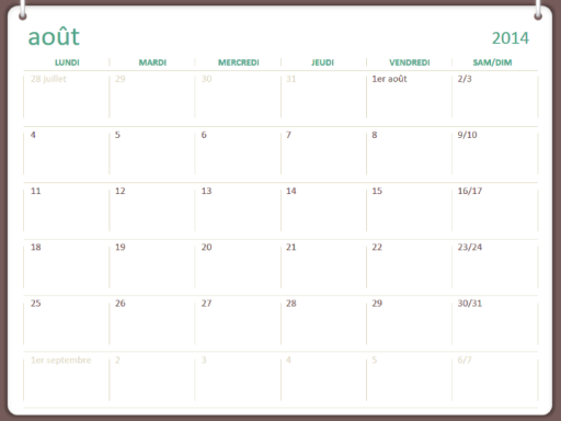 Calendrier scolaire 2014-2015 (août à juillet) Calendrier scolaire 2014-2015 (août à juillet)
