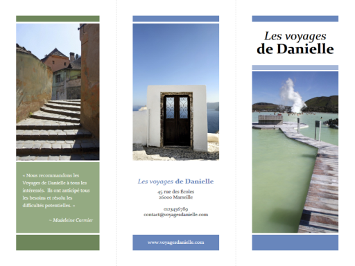 Brochure de voyage à trois volets (bleu, vert)