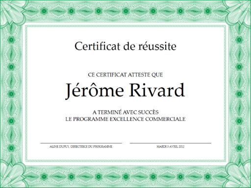 Certificat de réussite (vert) Certificat de réussite (vert)