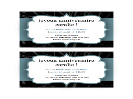 Invitation à une fête (conception « ruban bleu », 2 par page)