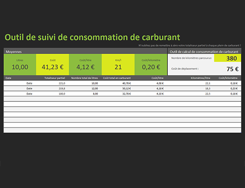 Outil de suivi de consommation de carburant Outil de suivi de consommation de carburant
