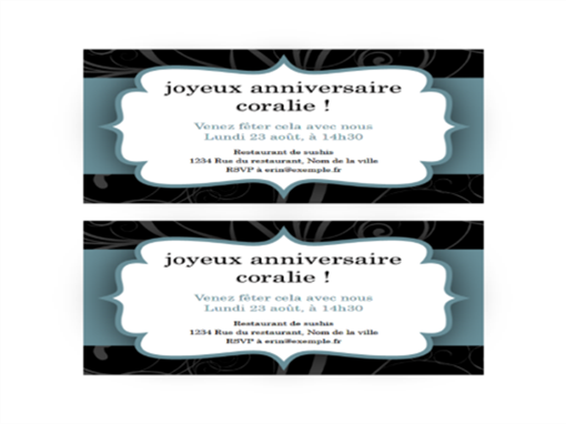 Invitation à une fête (conception « ruban bleu », 2 par page) Invitation à une fête (conception « ruban bleu », 2 par page)