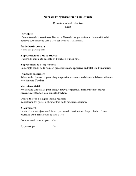 Procès-verbal de réunion d’entreprise (long formulaire) Procès-verbal de réunion d’entreprise (long formulaire)