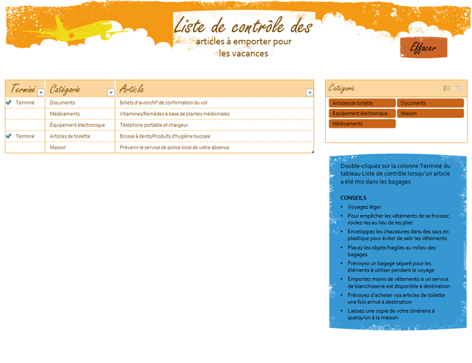 Liste de contrôle d'articles à emporter pour les vacances Liste de contrôle d'articles à emporter pour les vacances