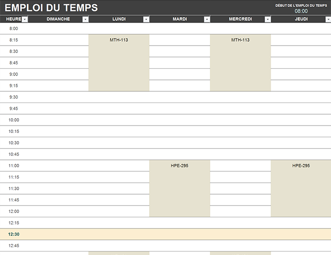 Emploi du temps d'un étudiant Emploi du temps d'un étudiant