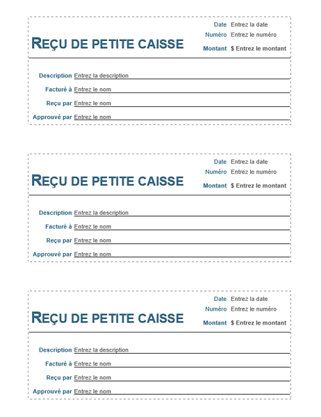 Reçu de petite caisse (3 par page) Reçu de petite caisse (3 par page)