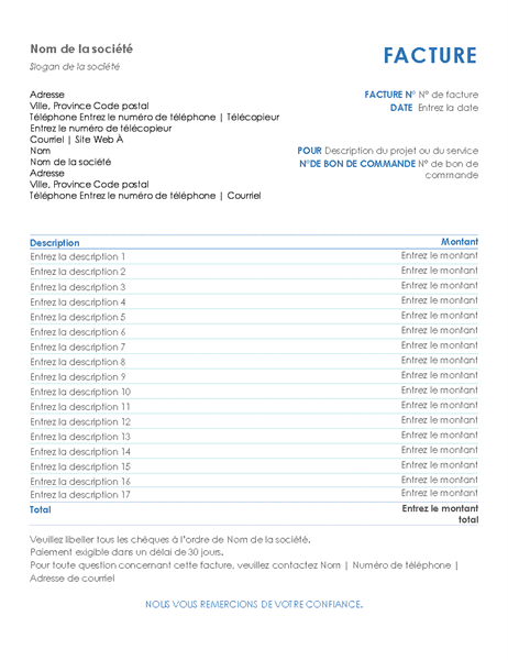 Facture de service Facture de service