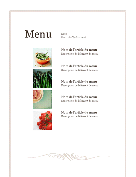 Menu pour un événement (conception simple) Menu pour un événement (conception simple)