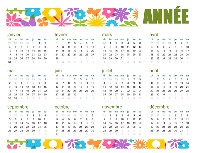 Calendrier ludique pour toute année Calendrier ludique pour toute année